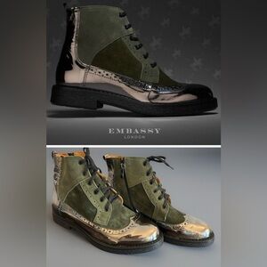 Embassy London Hatter Olive Chrome ankle boots Woman’s Size 41  USA 10 New
